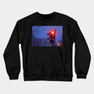 Traffic lights, traffic lights, snow, winter, dusk, evening Crewneck Sweatshirt